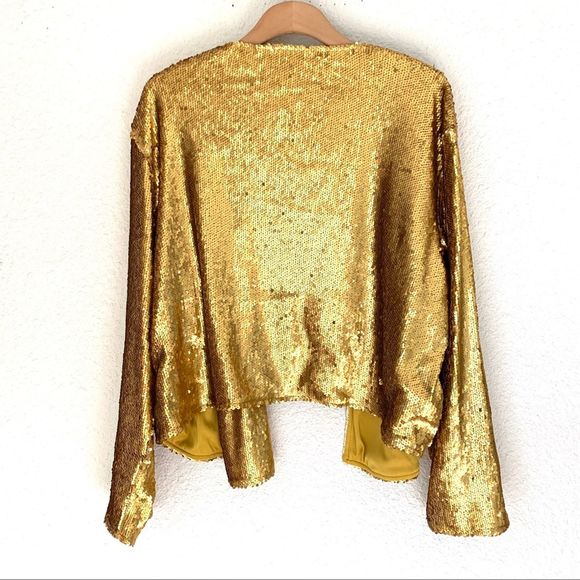 Boohoo Gold Sequin Waterfall Open Jacket Size 16 - Picture 8 of 8